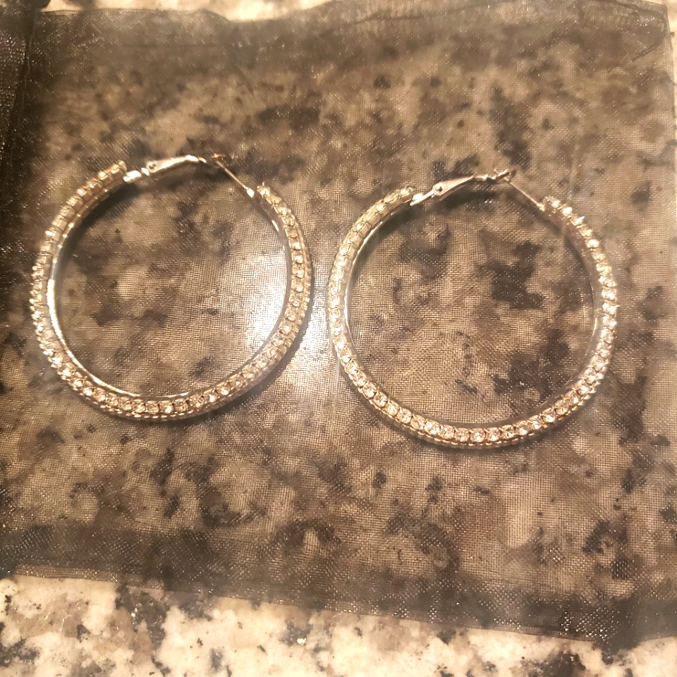 Silver Bling Hoops 15$